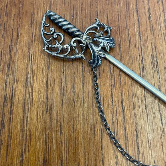 Victorian Sword Jabot Pin - Sterling Silver - Picture 4 of 9